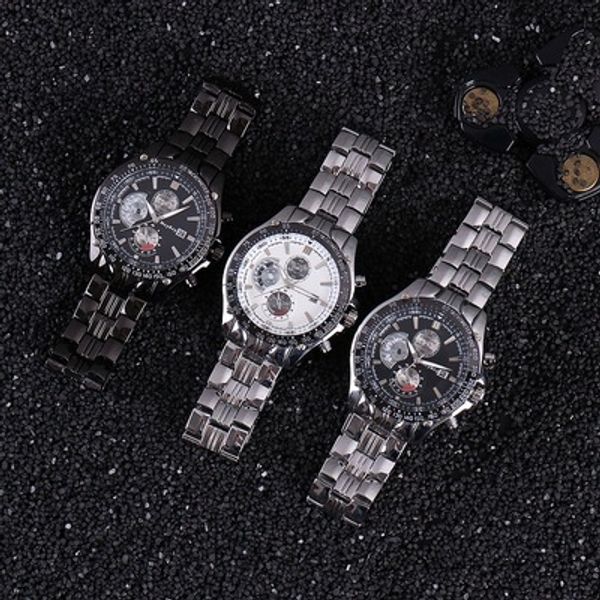 high-end european and american fashion multi-function calendar alloy steel belt business mens watch high-end mens steel belt quartz watch, Slivery;brown